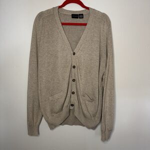 Croft & Barrow Mens XL Oatmeal Tan Cardigan Sweater Button Pocket Beige Vneck